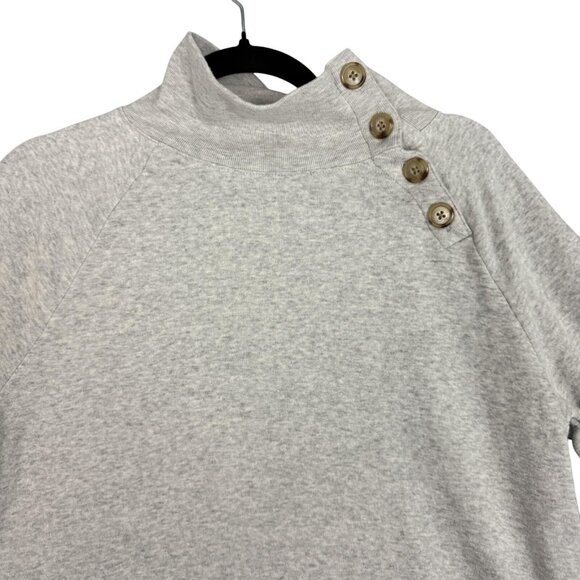J.Crew Sweatshirt Womens Small Gray Button Shoulder Mock Neck Raglan Fleece - Picture 3 of 10